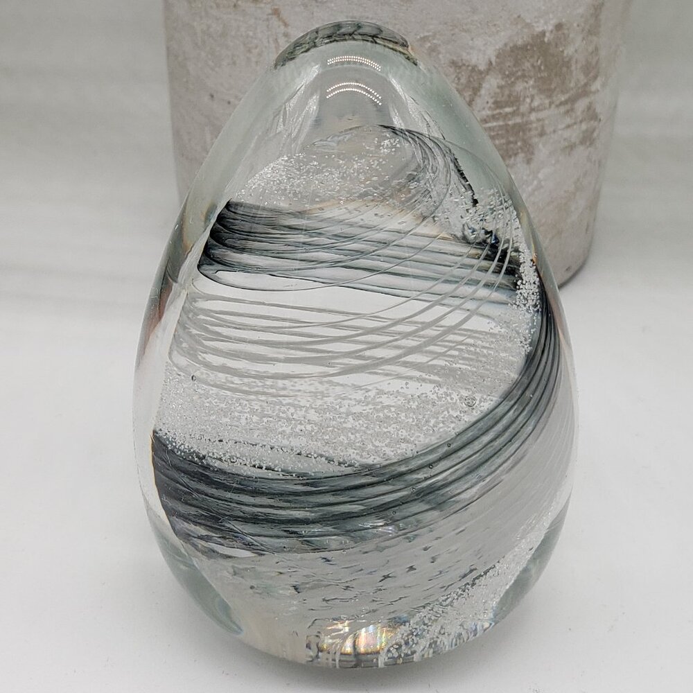 Caithness Scotland Black White Swirl Egg Shaped Art Glass Paperweight